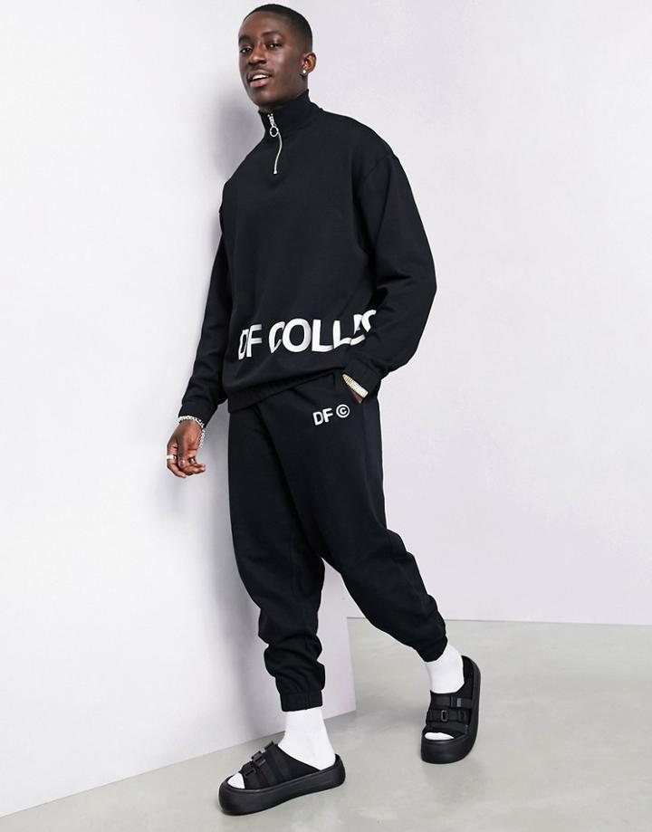 Asos Dark Future Half Zip Sweatshirt In Black With Logo Print - Part Of A Set