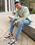 Asos Design Relaxed Long Sleeve T-shirt In Pastel Green Textured Fabric