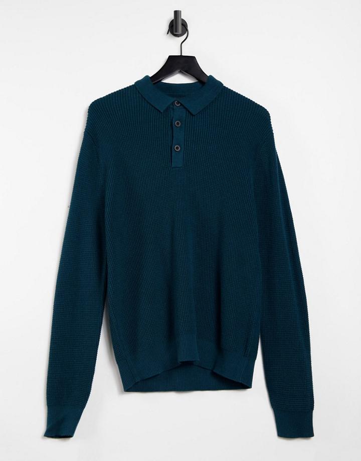 River Island Knit Polo In Khaki-green