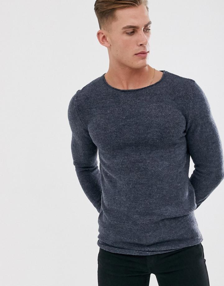 Selected Homme Knitted Crew Neck Sweater-blue