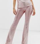 John Zack Tall Flare Pants In Pink Sequin-silver