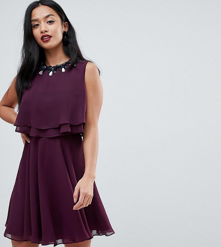 Asos Petite 3d Embellished Crop Top Mini Skater Dress - Purple