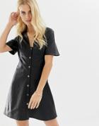 Asos Design Pu Button Through Mini Tea Dress-black