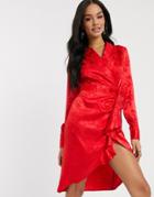 Pretty Darling Jacquard Satin Wrap Dress-red