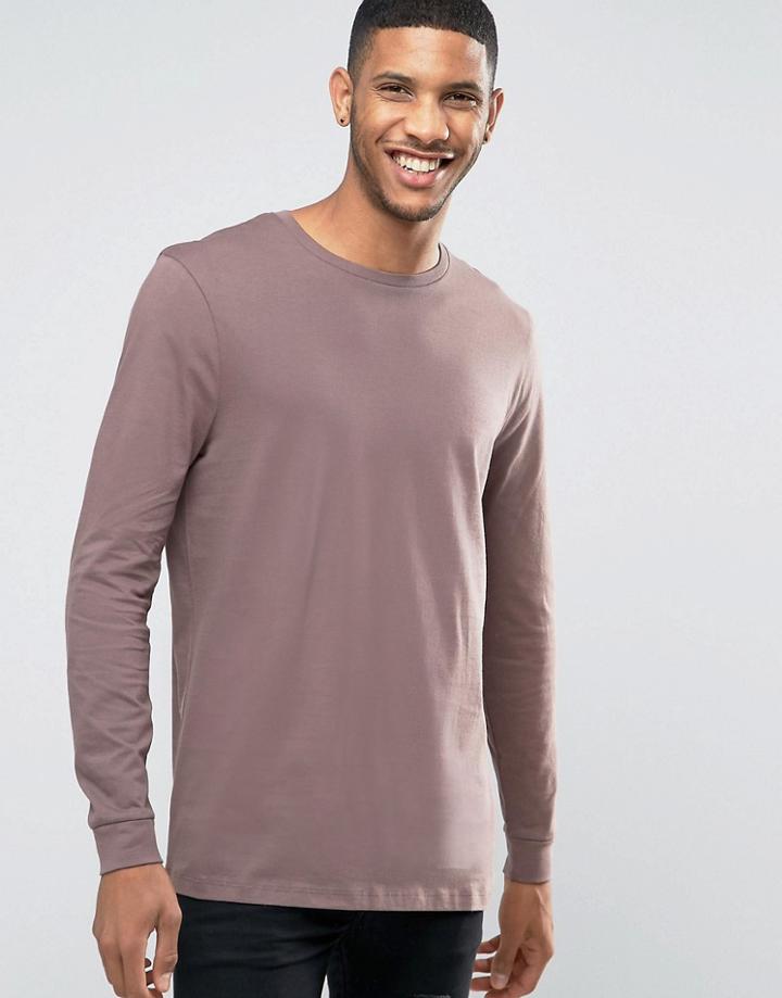Asos Longline Long Sleeve T-shirt In Purple - Gray