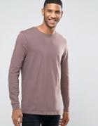 Asos Longline Long Sleeve T-shirt In Purple - Gray