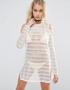 Jaded London Rainbow Tape Crochet Beach Caftan - White