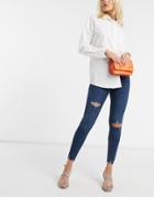 River Island Distressed Jean In Dark Wash-blues