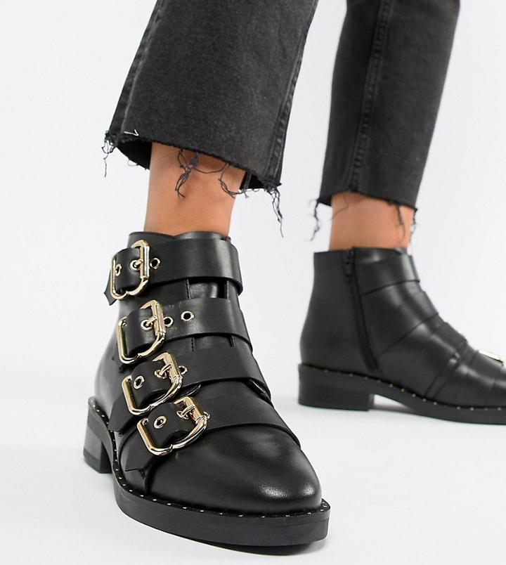 Asos Design Avid Wide Fit Leather Studded Ankle Boots-black