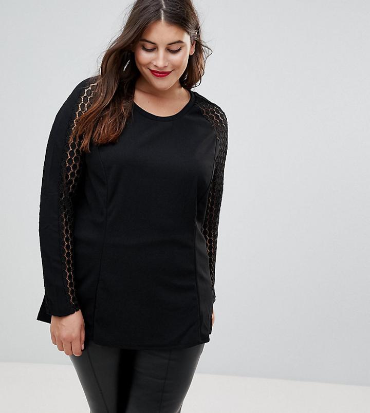 Junarose Lace Sleeve Top - Black
