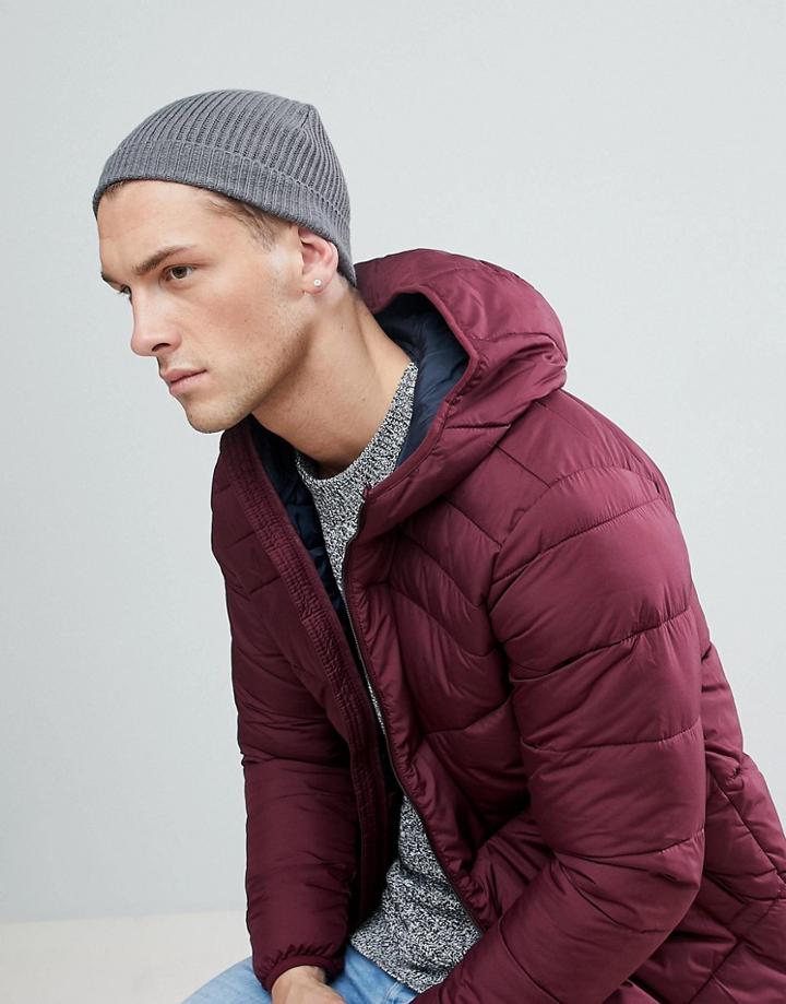 Jack & Jones Beanie In Rib Cotton Mix - Gray