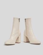 Bershka Mid Heeled Ankle Boots In Cream-white