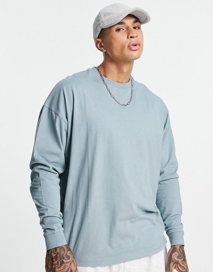 Asos Design Cotton Blend Oversized Long Sleeve T-shirt In Washed Blue - Mblue-blues