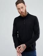 Hugo Long Sleeve Pique Logo Polo Shirt In Black - Black