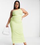 Collusion Plus Exposed Seam One Shoulder Midi Dress In Lime-green