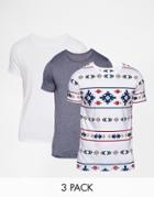 Asos T-shirt With Plain Print And Printed Pocket 3 Pack Save 18% - Multi