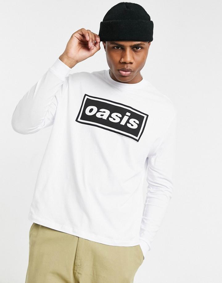 Asos Design Oasis Relaxed Long Sleeve T-shirt With Front Print In White