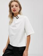 Asos White High Neck T-shirt With Buckle Detail - White