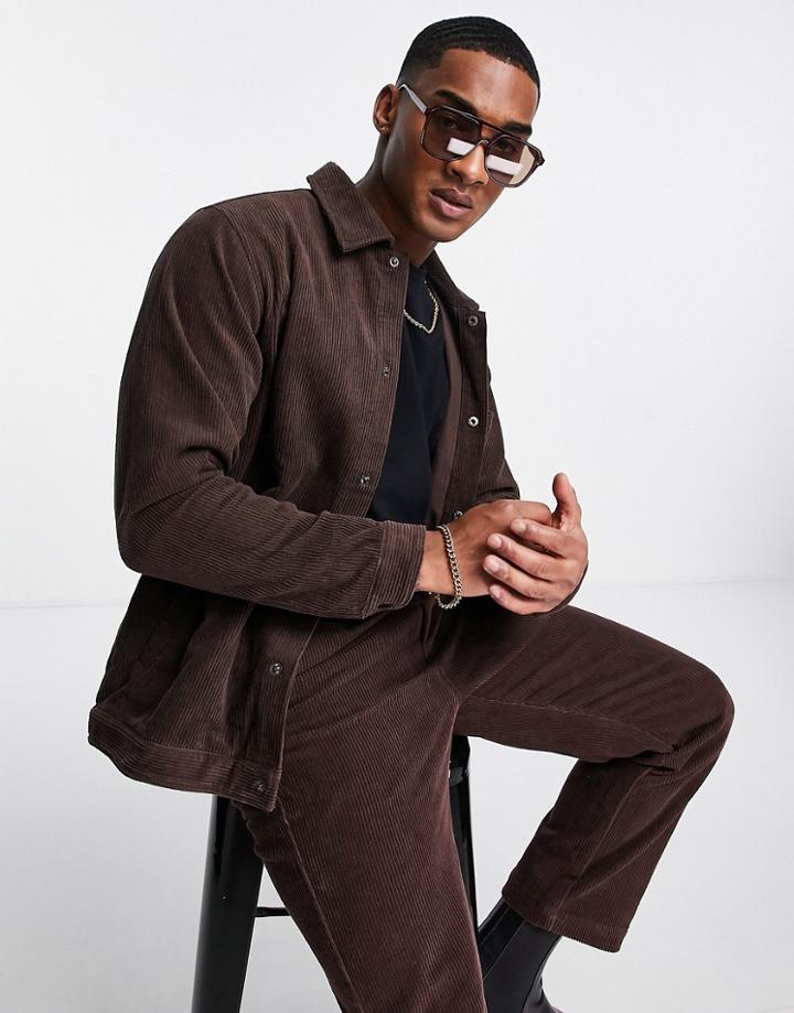Bando Boxy Fit Cord Collar Jacket - Part Of A Set-brown