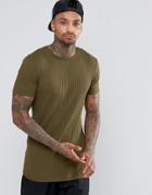 Asos Longline Extreme Muscle T-shirt In Heavy Rib In Khaki - Green