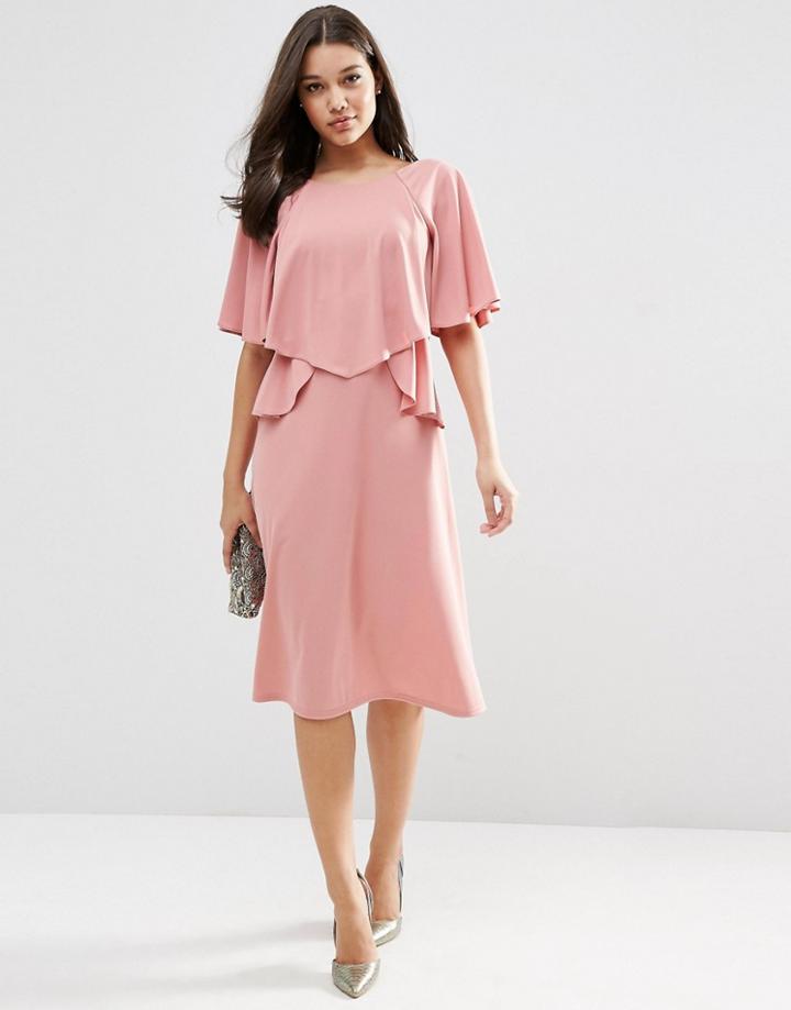 Asos Full Soft Ruffle Midi Dress - Mauve