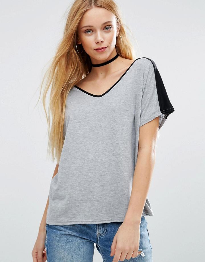 Daisy Street Color Block T-shirt - Gray
