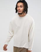 Asos Oversized Long Sleeve T-shirt With Cuffs In White - Beige