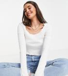 Topshop Tall Ruffle Edge Rib Pointelle Top In White