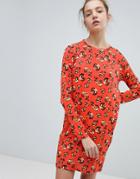 Daisy Street Long Sleeve Dress In Floral Print - Red