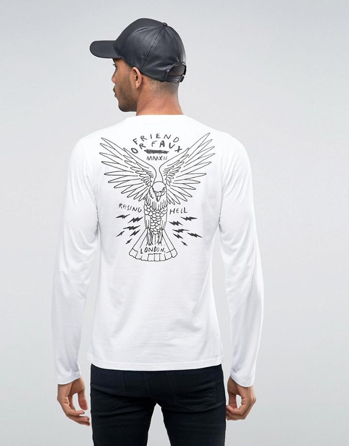 Friend Or Faux Back Print Long Sleeve T-shirt - White