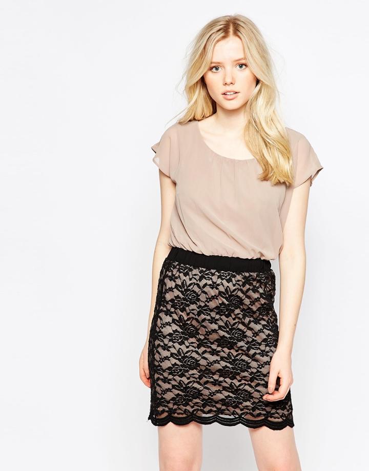 Vila Dress With Lace Skirt - Black