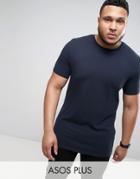 Asos Plus Longline Muscle Fit T-shirt With Crew Neck In Navy - Navy