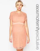 Asos Maternity Lace Body-conscious Dress With Contrast Waistband - Pink