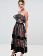 True Violet Ruffle 3d Texture Strapless Midi Dress - Black