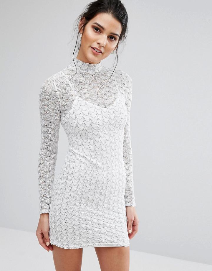 Oh My Love Zig Zag Bodycon Dress - White