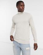 Jack & Jones Essentials Roll Neck Sweater In Oatmeal-neutral