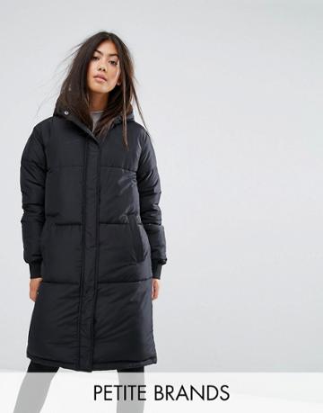 Fila Petite Padded Coat With Hood And Logo Detail - Black