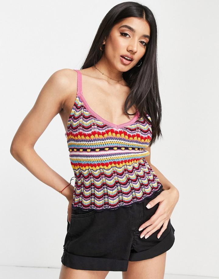 Asos Design Crochet Cami In Multi Stitch