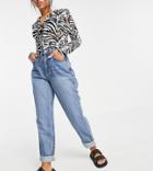 Asos Design Petite High Rise 'slouchy' Mom Jeans In Midwash-blues