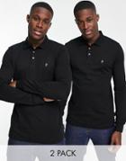 French Connection 2 Pack Long Sleeve Polo In Black
