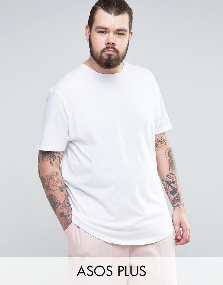 Asos Plus Longline T-shirt With Crew Neck And Curved Hem - White