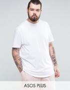 Asos Plus Longline T-shirt With Crew Neck And Curved Hem - White