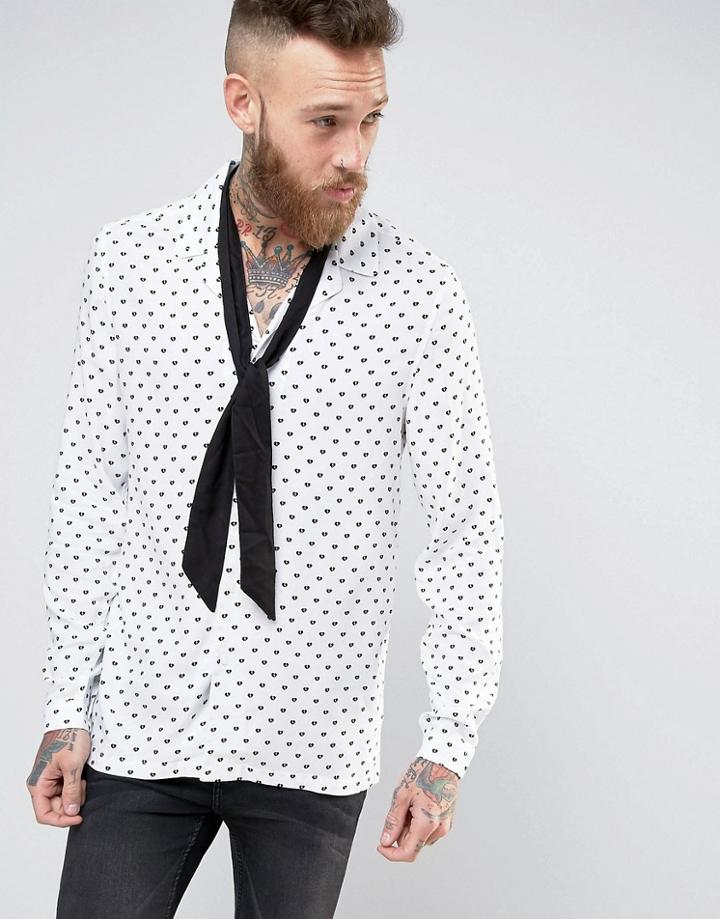 Asos Regular Fit Shirt With Broken Heart Print And Detachable Neck Sca