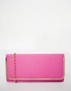 Aldo Clutch Bag With Gold Bar Detail In Pink Faux Snake - Pink Snake