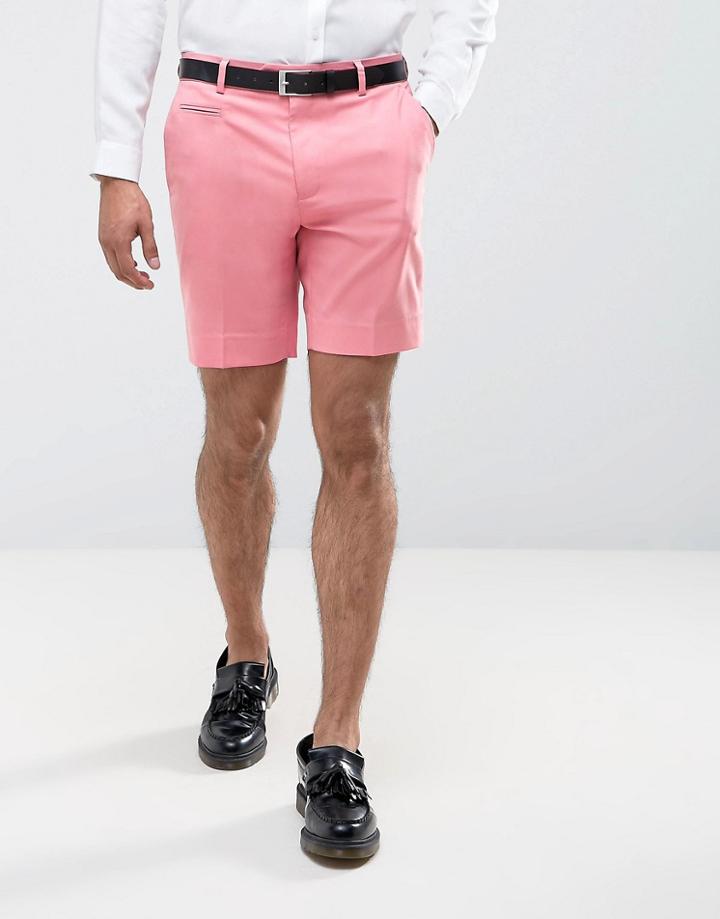 Asos Slim Mid Length Smart Short In Pink - Pink