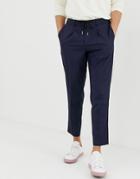Selected Homme Ankle Length Smart Pants With Drawstring Waist In Navy
