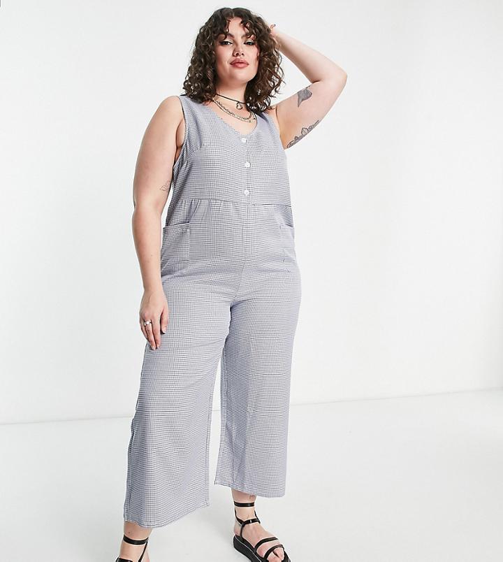 Heartbreak Plus Jumpsuit In Blue Check-black