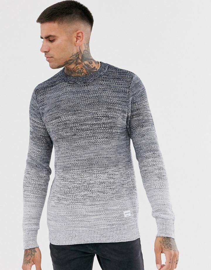 Jack & Jones Originals Ombre Space Dye Crew Neck Sweater In Navy