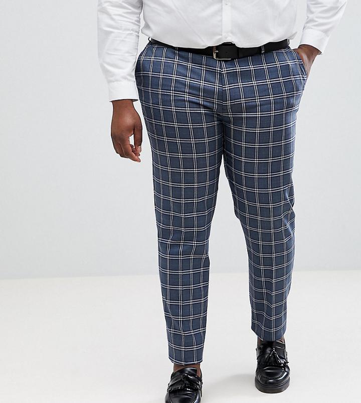 Asos Design Plus Wedding Skinny Suit Pants In Blue And White Check - Blue