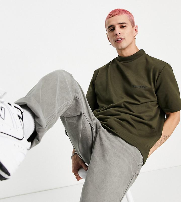 Sixth June Essential T-shirt In Khaki Exclusive At Asos-green